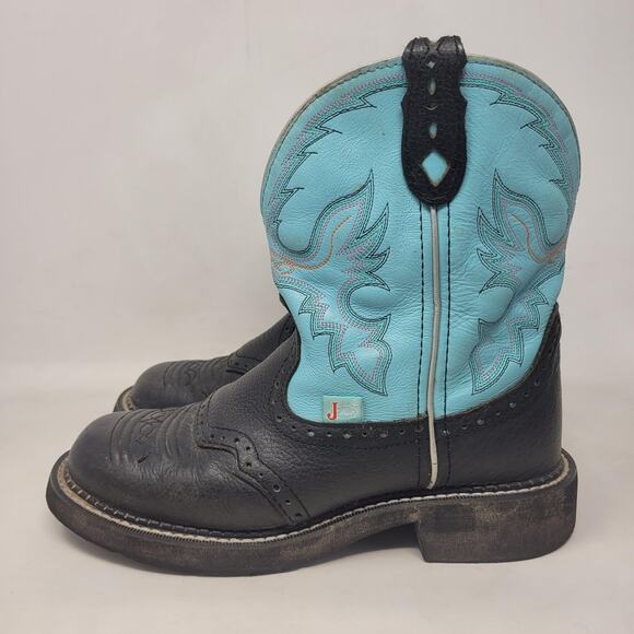 Justin Gypsy Boots 7.5 Black Turquoise Western Roper Cowgirl Rodeo Gemma L9905 - Picture 4 of 11